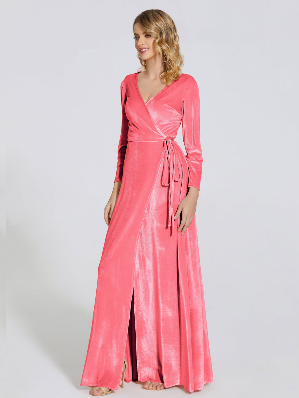 Leila V Neck Velvet Bridesmaid Dress With Sleeves