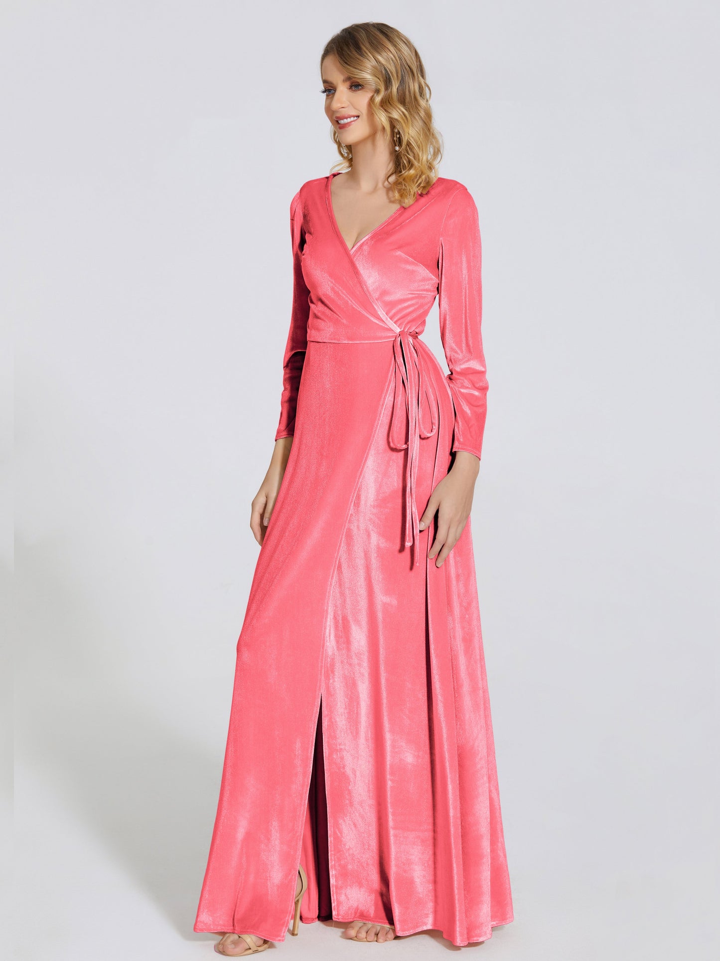 Leila V Neck Velvet Bridesmaid Dress With Sleeves