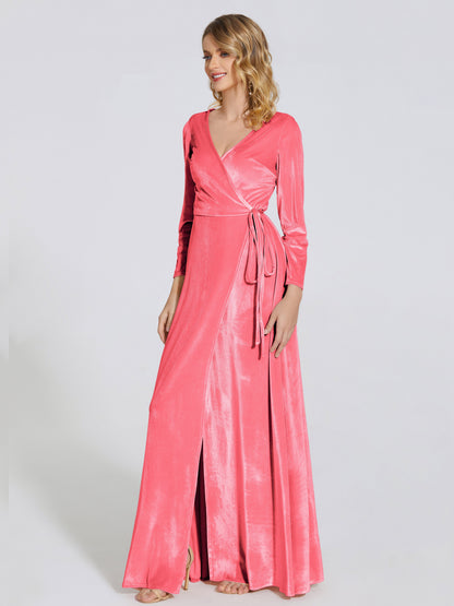 Leila V Neck Velvet Bridesmaid Dress With Sleeves