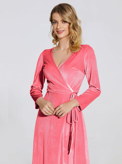 Leila V Neck Velvet Bridesmaid Dress With Sleeves