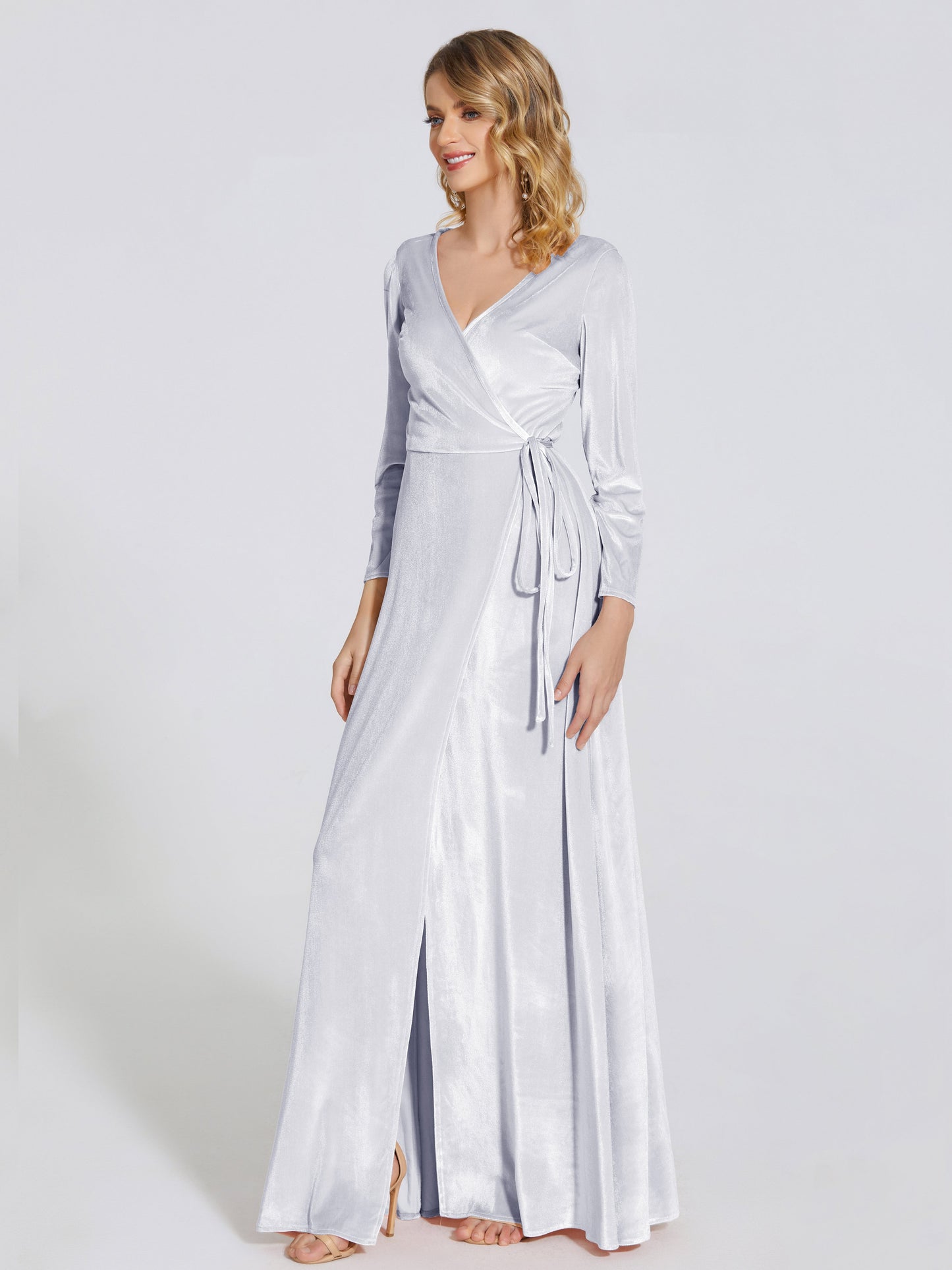 Leila V Neck Velvet Bridesmaid Dress With Sleeves